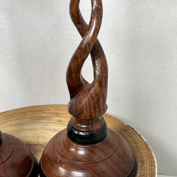 Pair Of Vintage Carved Wood Barley Twist Multi Tone Candlesticks 12” - Picture 3 of 10